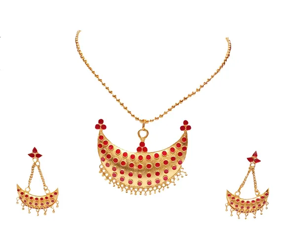 Assamese_Traditional_Gold_Plated_Red_Colour_Joonbiri_Chain_Jewellery_Set_For_Women